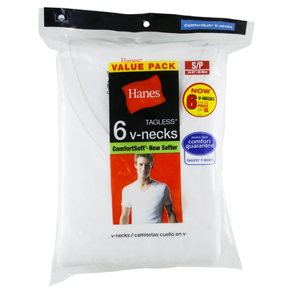 Hanes Tagless V-neck Undershirt- 6 pack