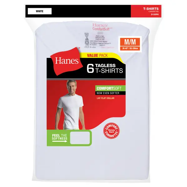 Hanes Tagless Crew Neck Undershirt- 6 pack