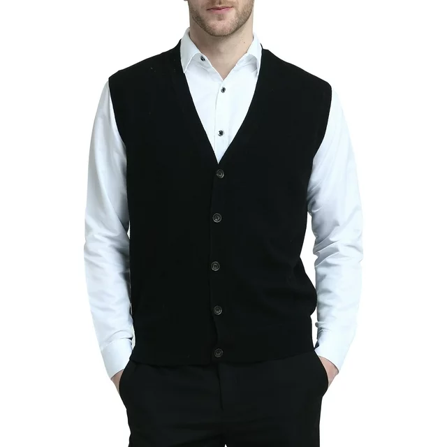 V-neck Button Down Sweater Vest- Black